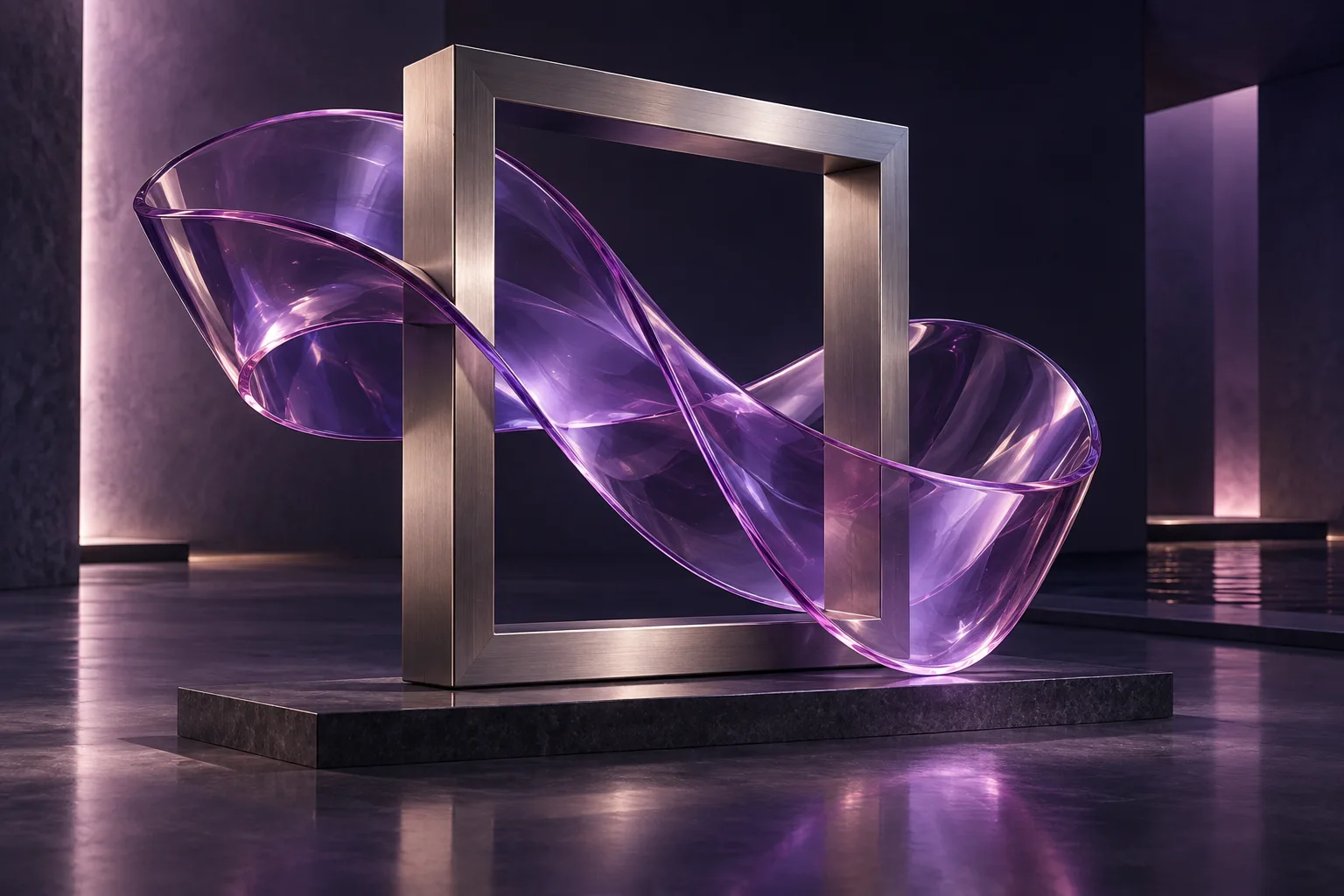 Violet glass ribbon representing product creativity