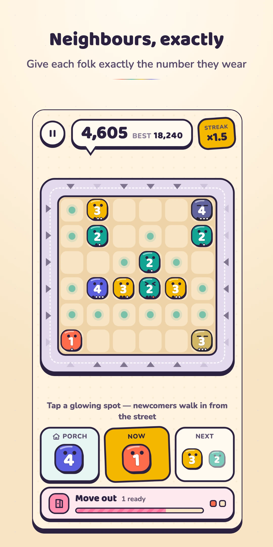 Official Numbors screenshot showing the six-by-six board, numbered neighbours and glowing reachable spots.