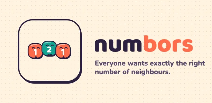 Official Numbors artwork showing three smiling numbered neighbours beside the game title.