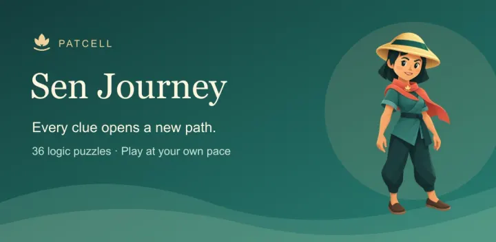 Sen wearing a straw hat and red scarf beside the Sen Journey title and the words Every clue opens a new path.
